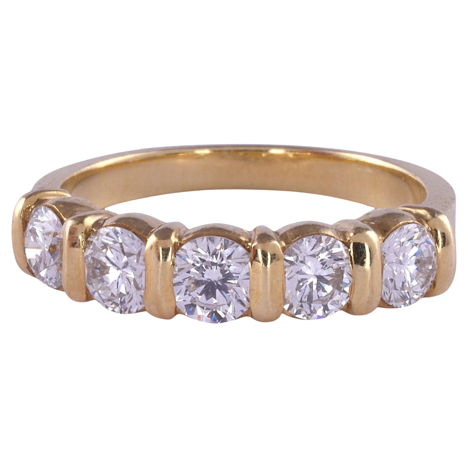 Five Diamond 18K Gold Band For Sale