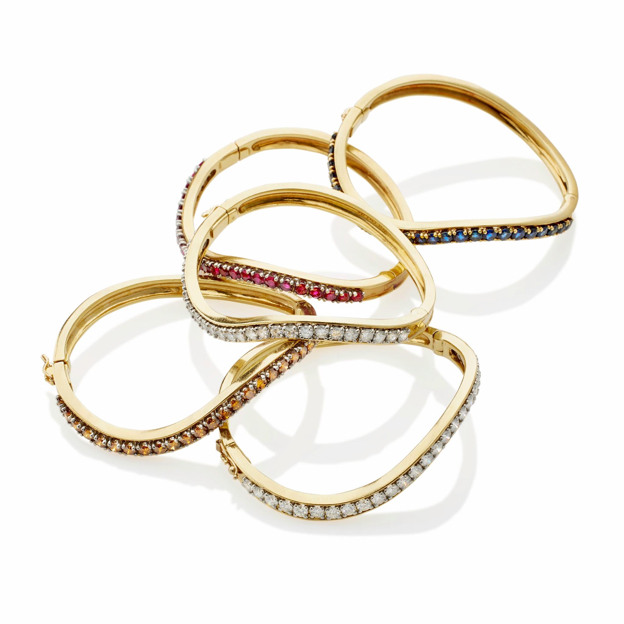 Brilliant Cut Five Diamond and Gem-set Oscar Heyman Bangle Bracelets For Sale
