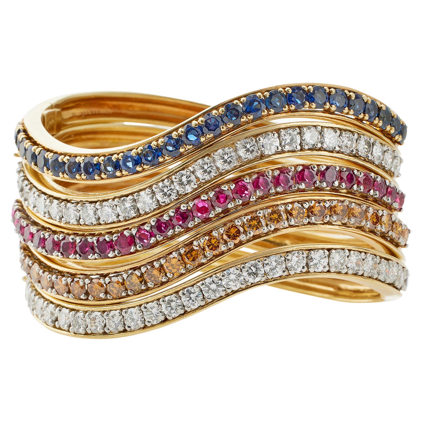 Five Diamond and Gem-set Oscar Heyman Bangle Bracelets For Sale