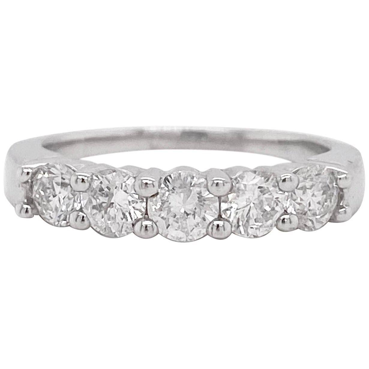 For Sale:  Five Diamond Band Ring, White Gold, 1.00 Carat Diamonds, Wedding Band