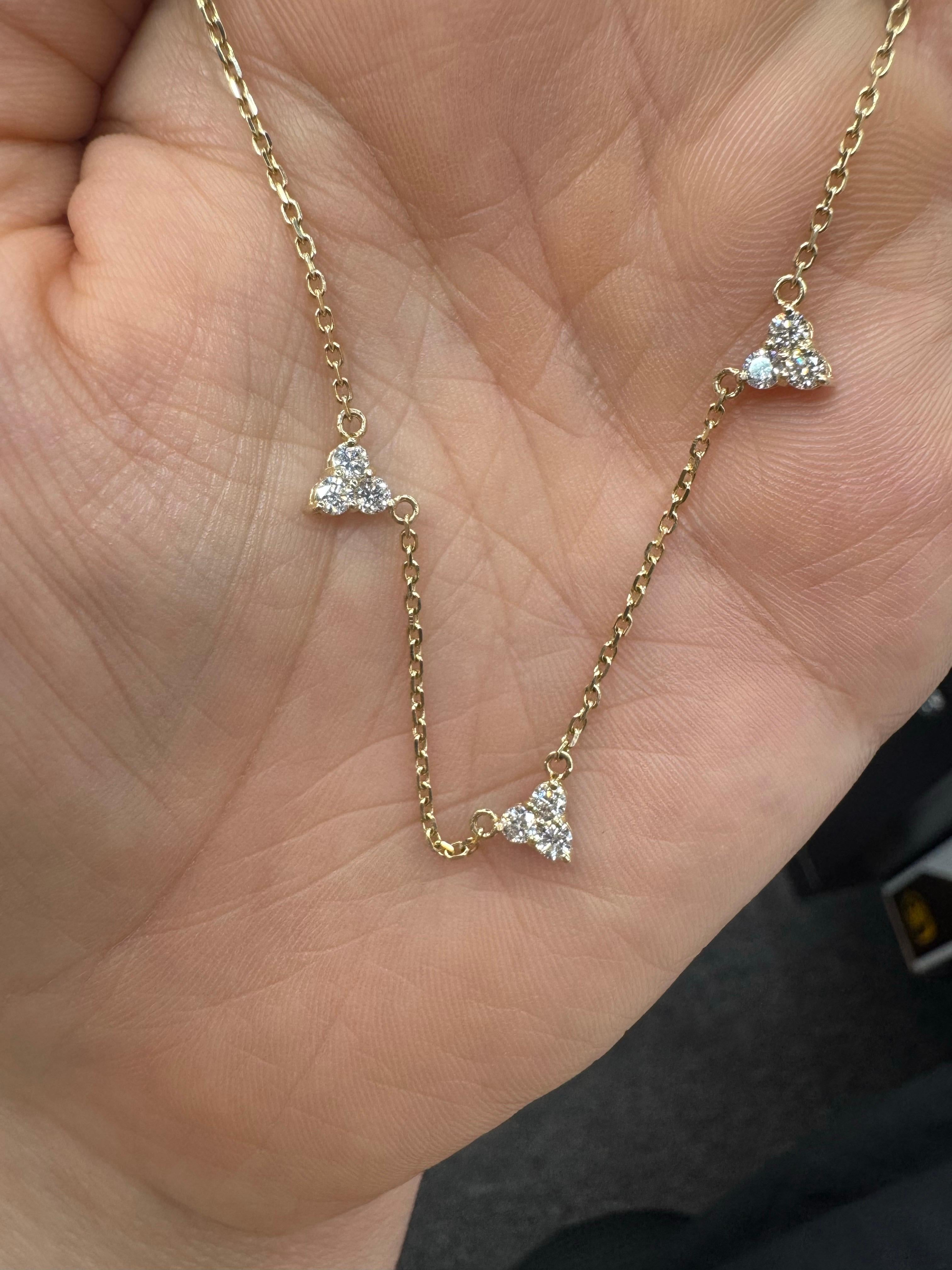 Contemporary Five Diamond Drop Station Necklace 0.86 Carats 14KT Yellow Gold F-G VS2-SI1 For Sale
