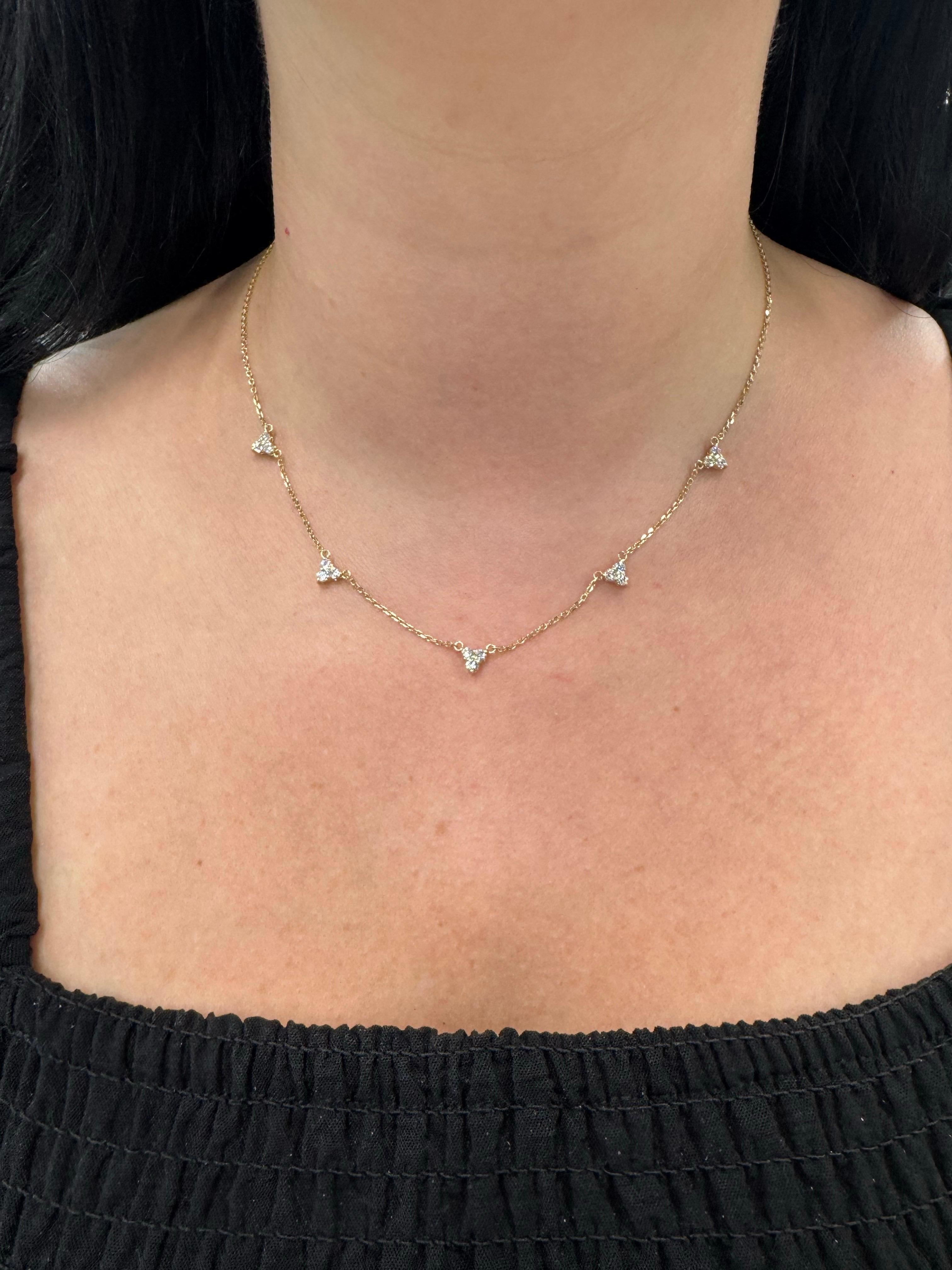 Five Diamond Drop Station Necklace 0.86 Carats 14KT Yellow Gold F-G VS2-SI1 In New Condition For Sale In New York, NY