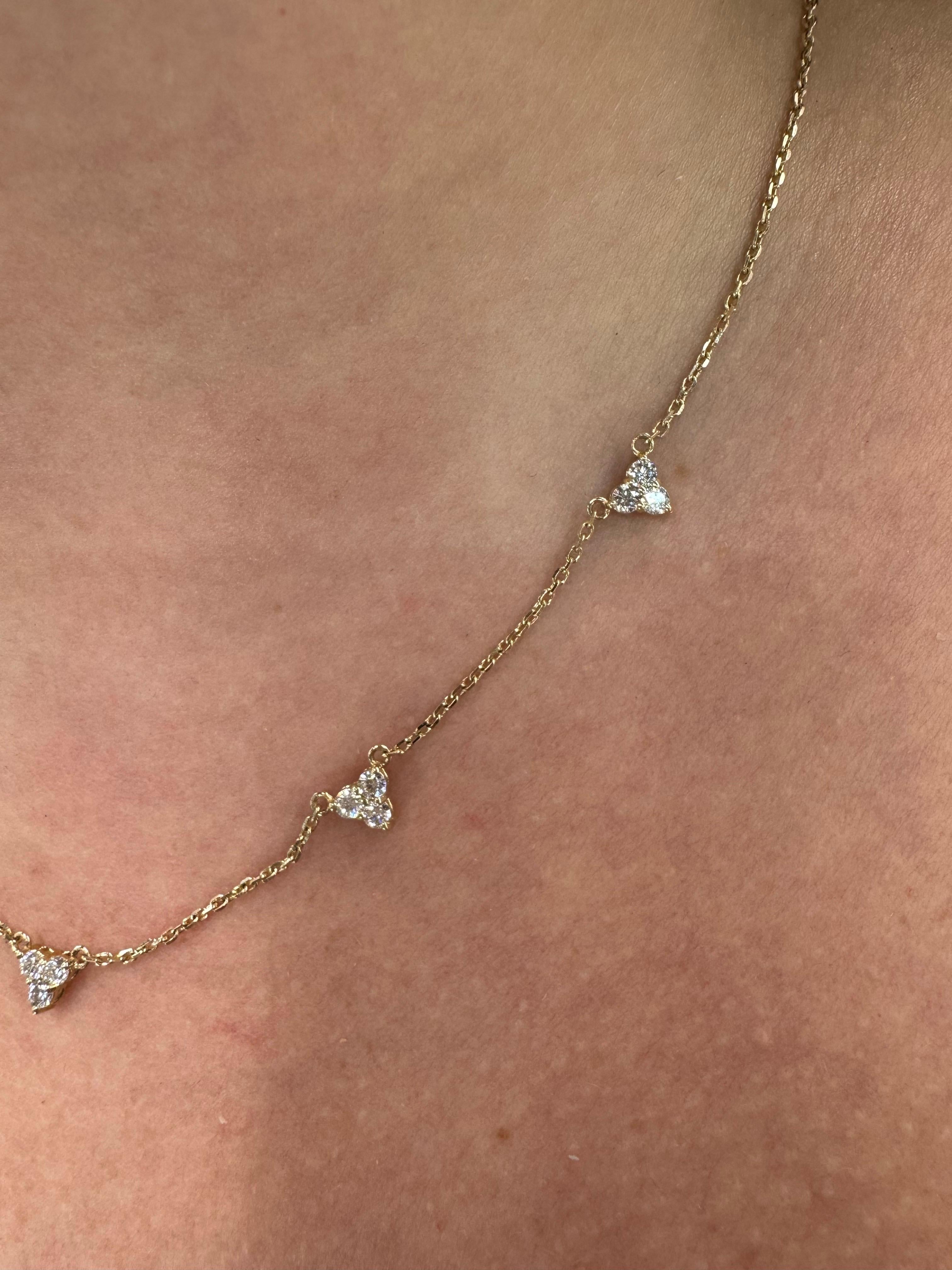 Women's Five Diamond Drop Station Necklace 0.86 Carats 14KT Yellow Gold F-G VS2-SI1 For Sale