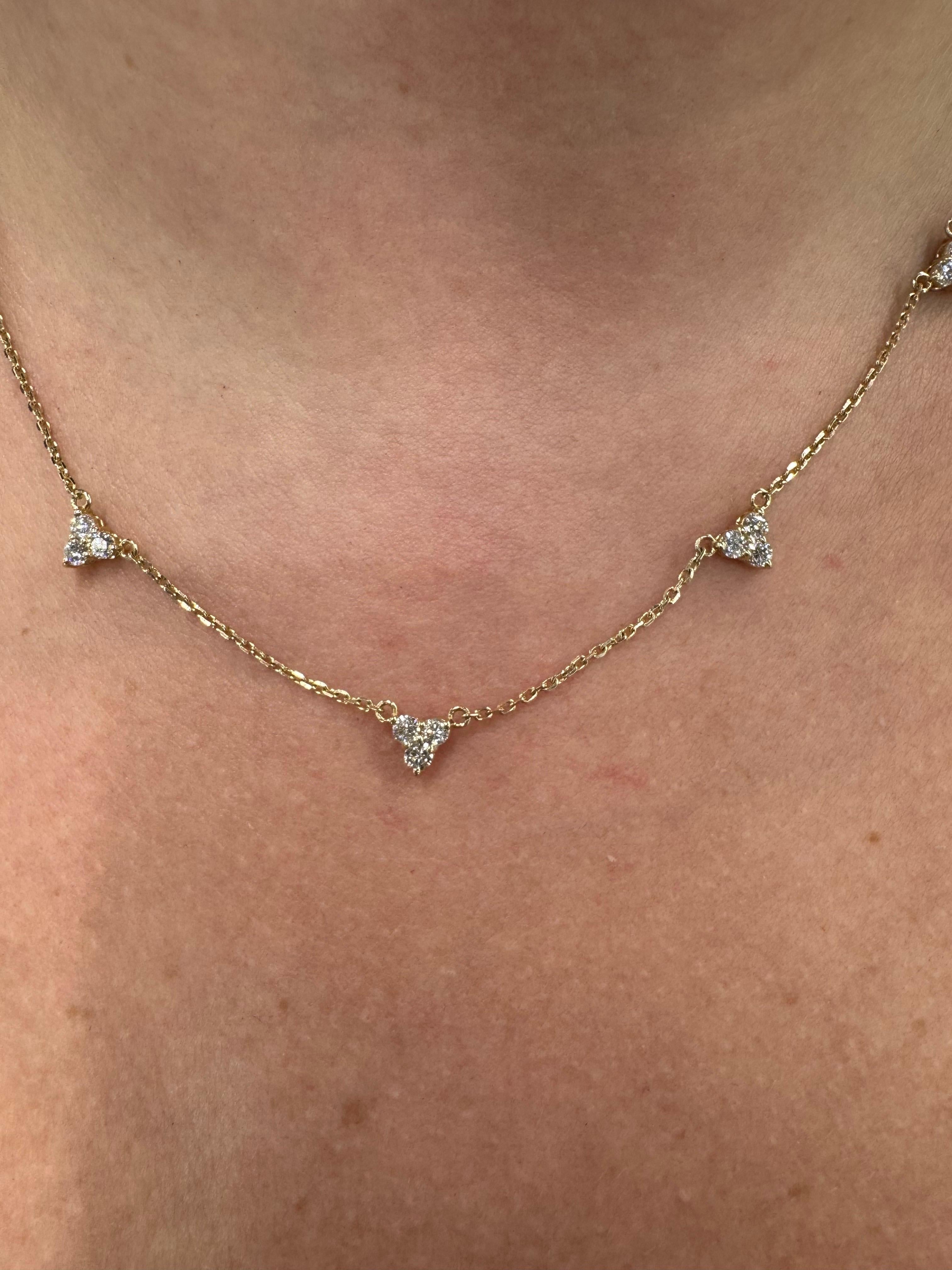 Five Diamond Drop Station Necklace 0.86 Carats 14KT Yellow Gold F-G VS2-SI1 For Sale 1