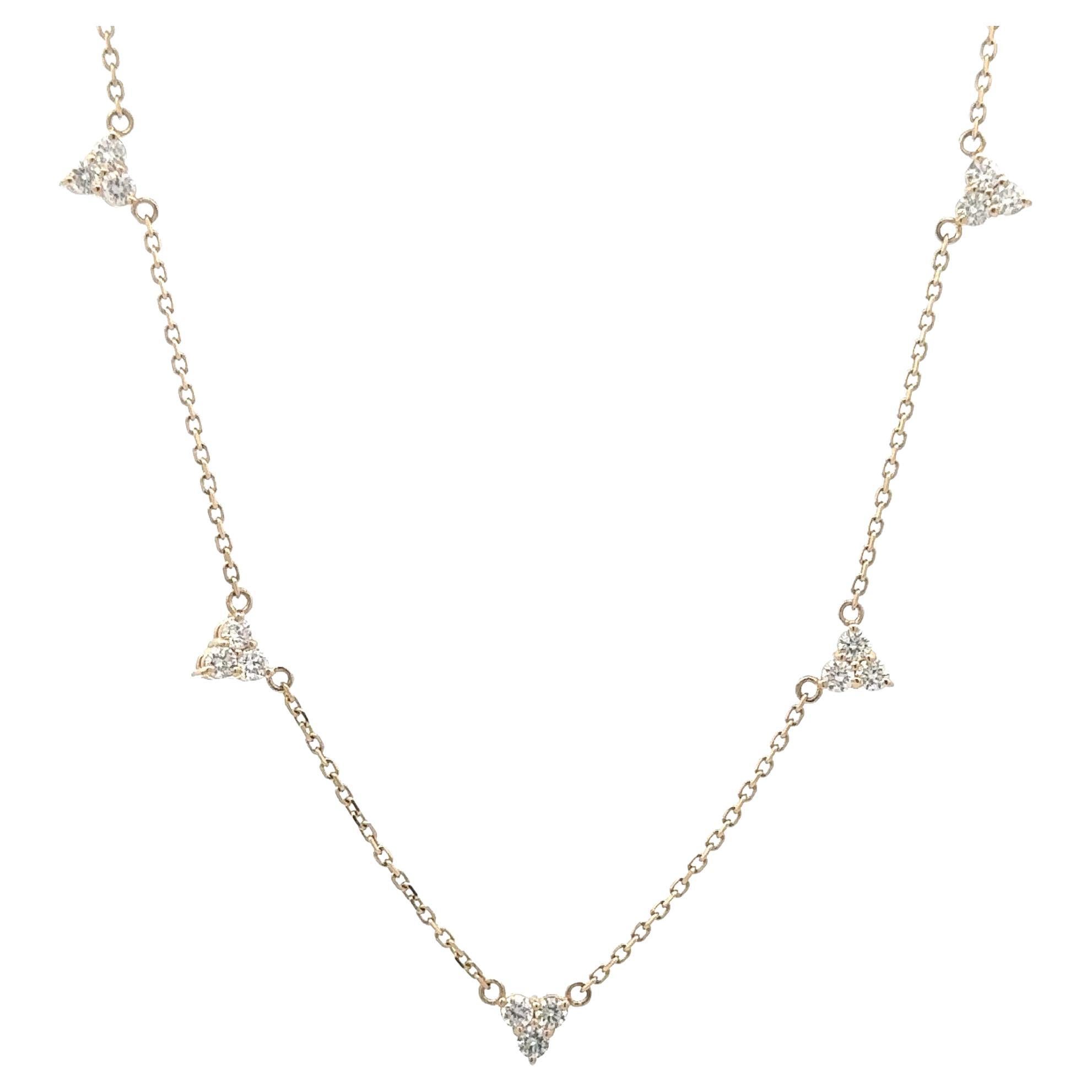 Five Diamond Drop Station Necklace 0.86 Carats 14KT Yellow Gold F-G VS2-SI1 For Sale