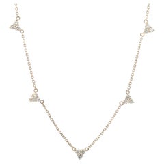 Five Diamond Drop Station Necklace 0.86 Carats 14KT Yellow Gold F-G VS2-SI1
