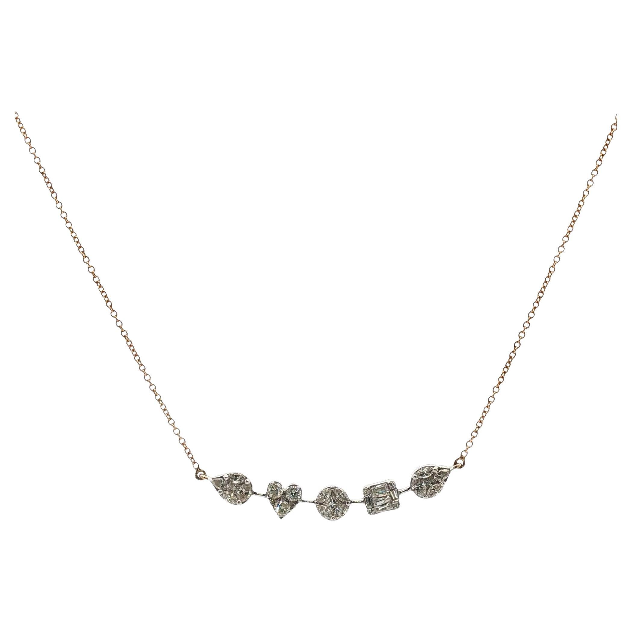 Fünf Diamanten Station 14 Karat zweifarbig Gold Modern Link Halskette im Angebot