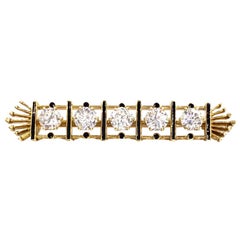 Five Diamond Yellow Gold and Enamel Bar Brooch