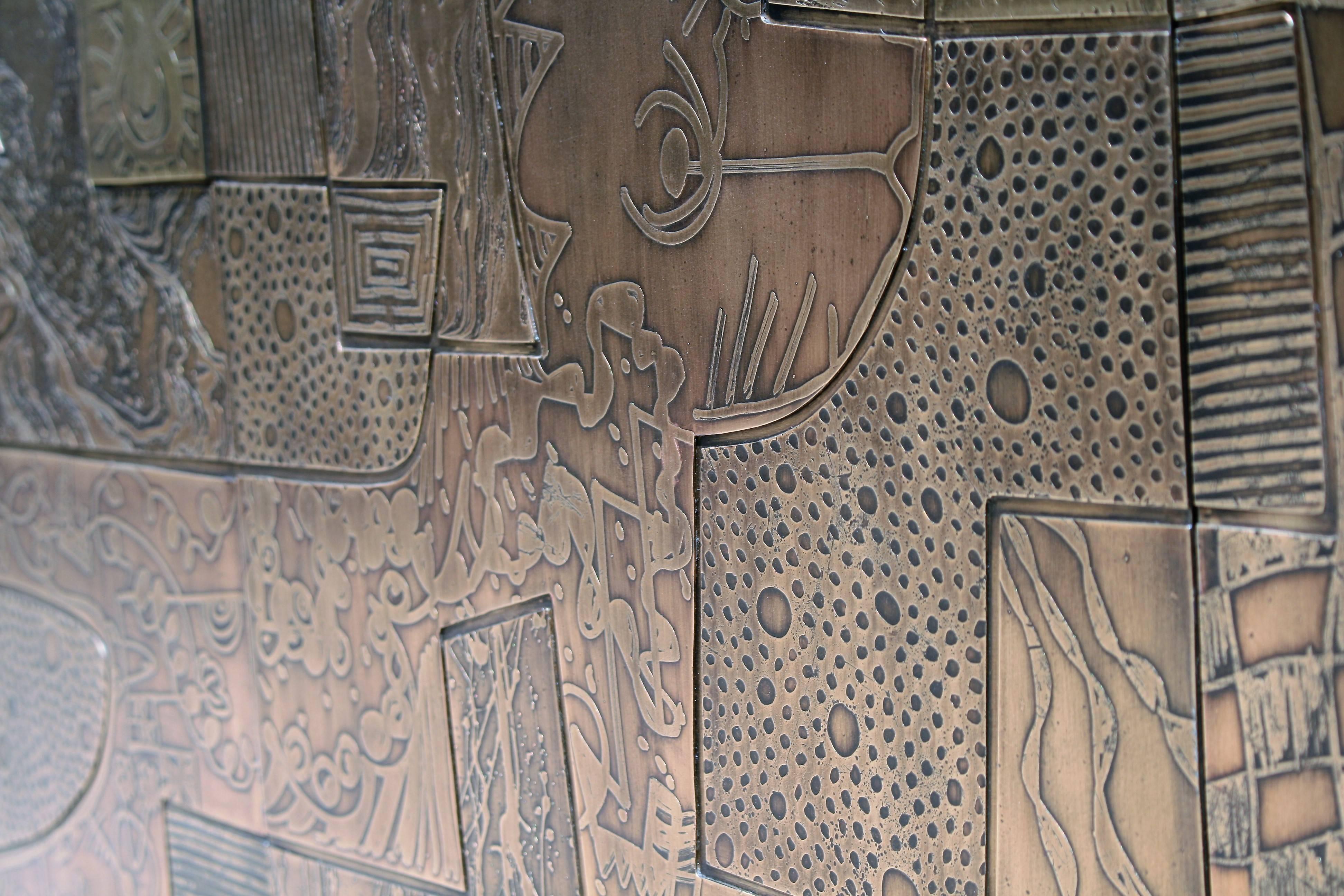 Five-Door Acid Etched Brass Abstract Sideboard by Studio Belgali 5