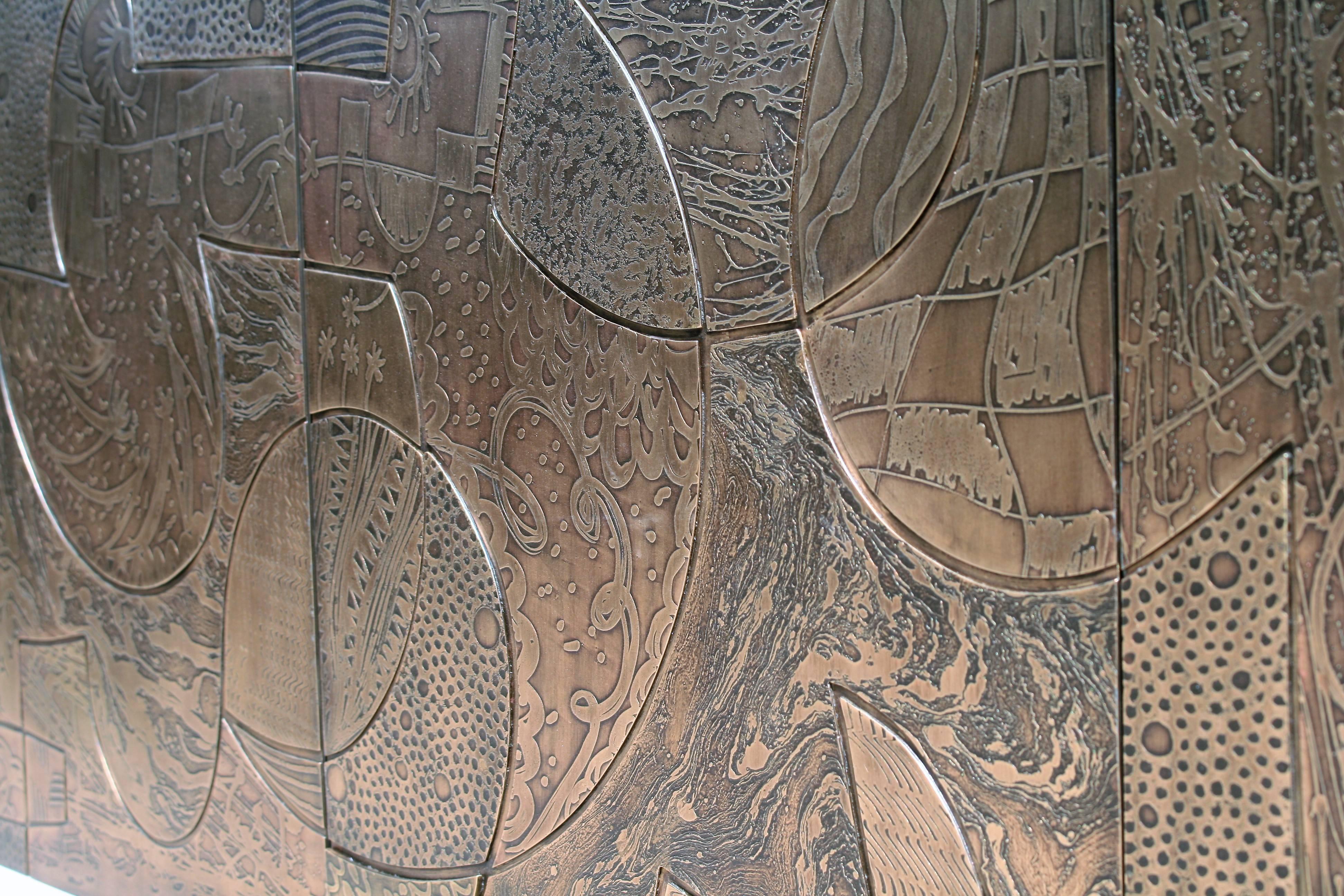 Five-Door Acid Etched Brass Abstract Sideboard by Studio Belgali 6