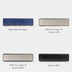 Five-Door Modern Wood Cabinet with Brushed Brass Trim