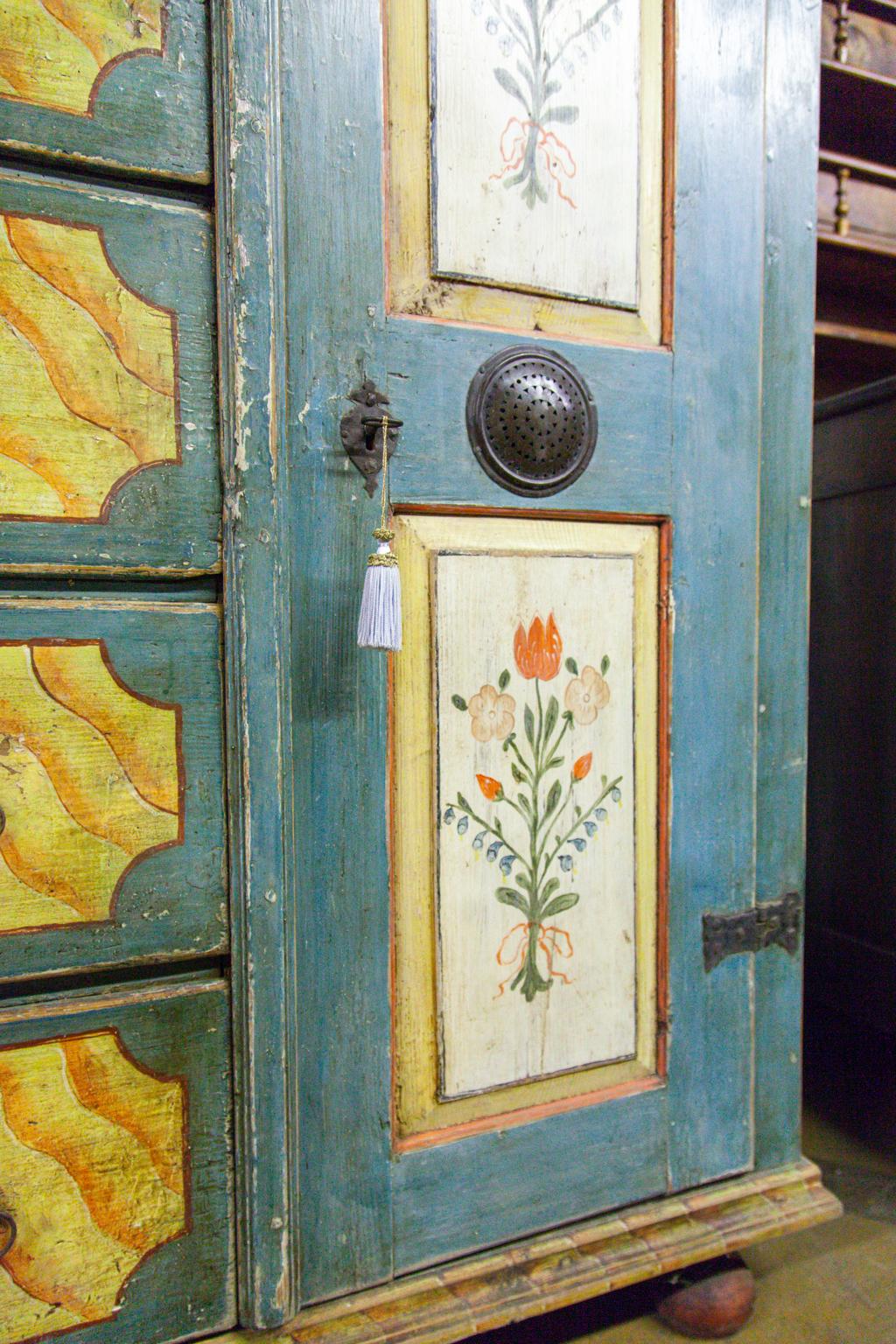 Mid-19th Century Five Drawer Faux Painted Side by Side Cupboard