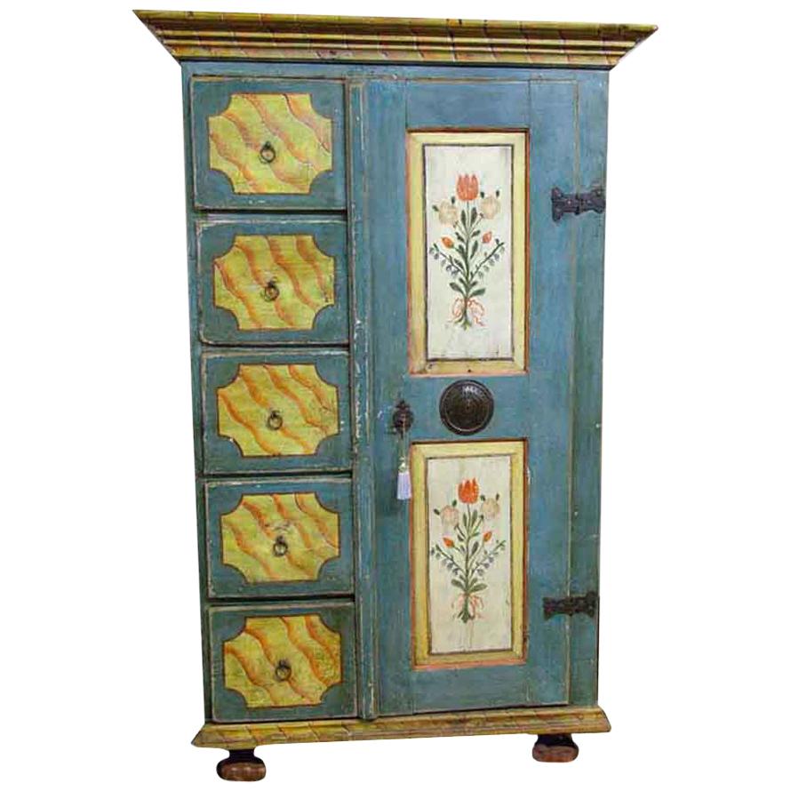 Five Drawer Faux Painted Side by Side Cupboard