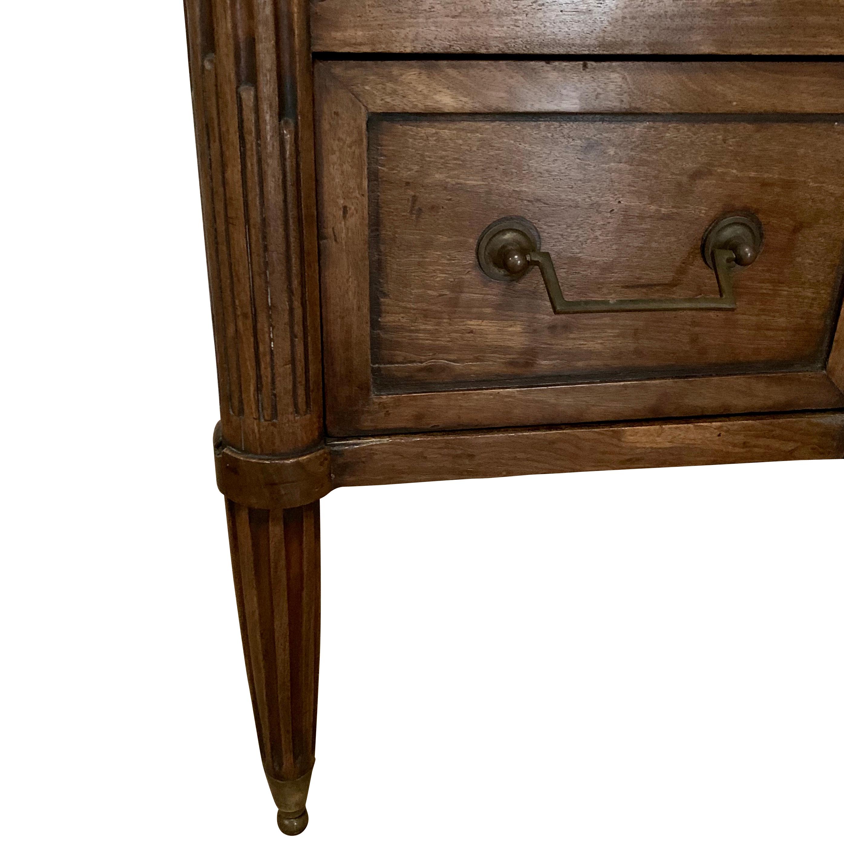 18th Century and Earlier Five-Drawer Marble-Top Walnut Bureau, France, 18th Century For Sale