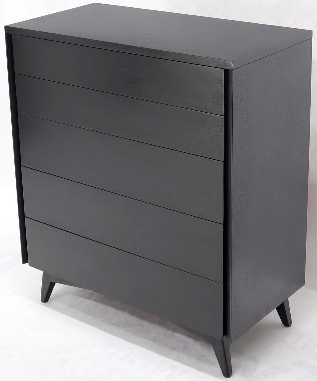 Mid-Century Modern five drawers black lacquer high chest dresser by John Stuart.