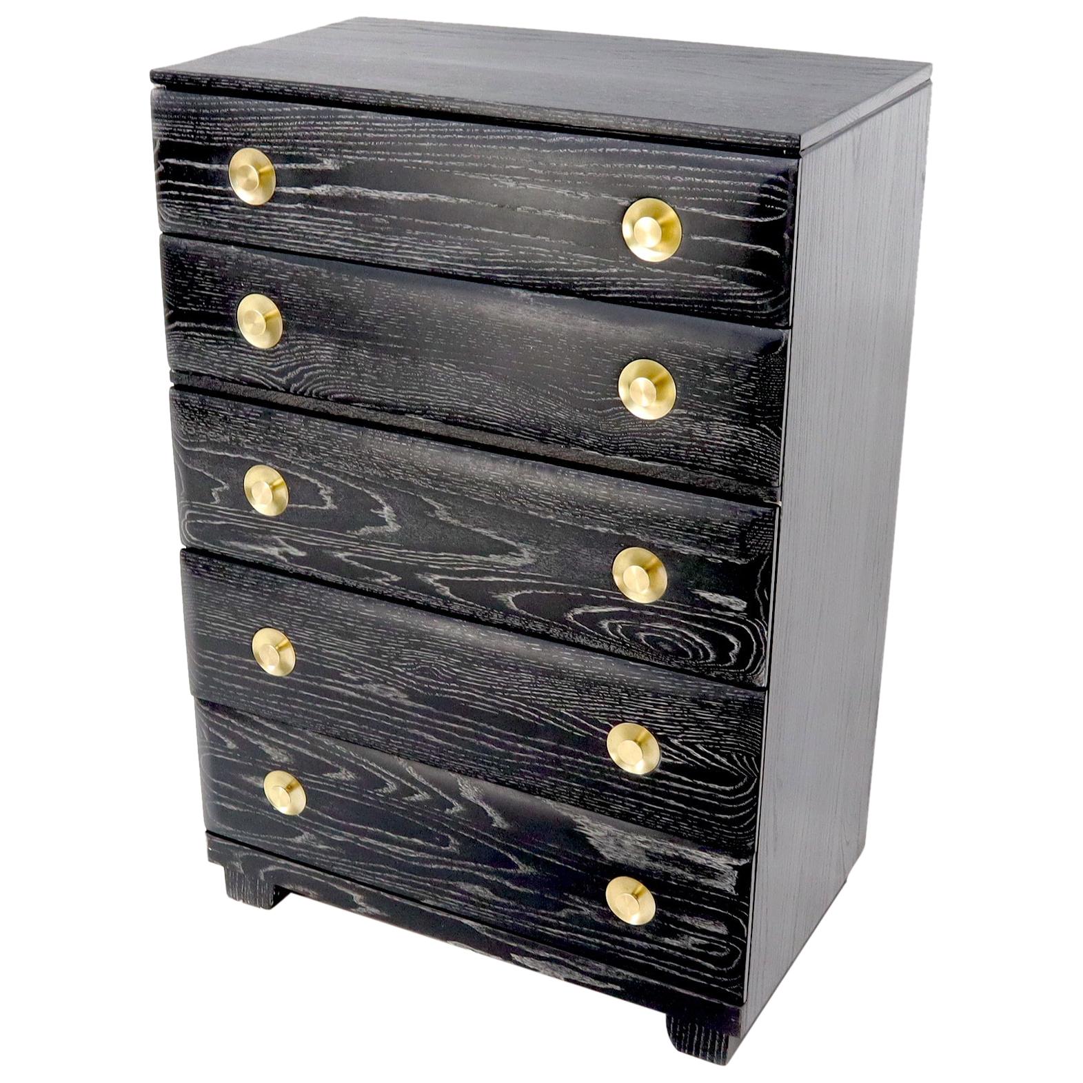 Five Drawers Cerused Oak Brass Hardware High Chest Dresser