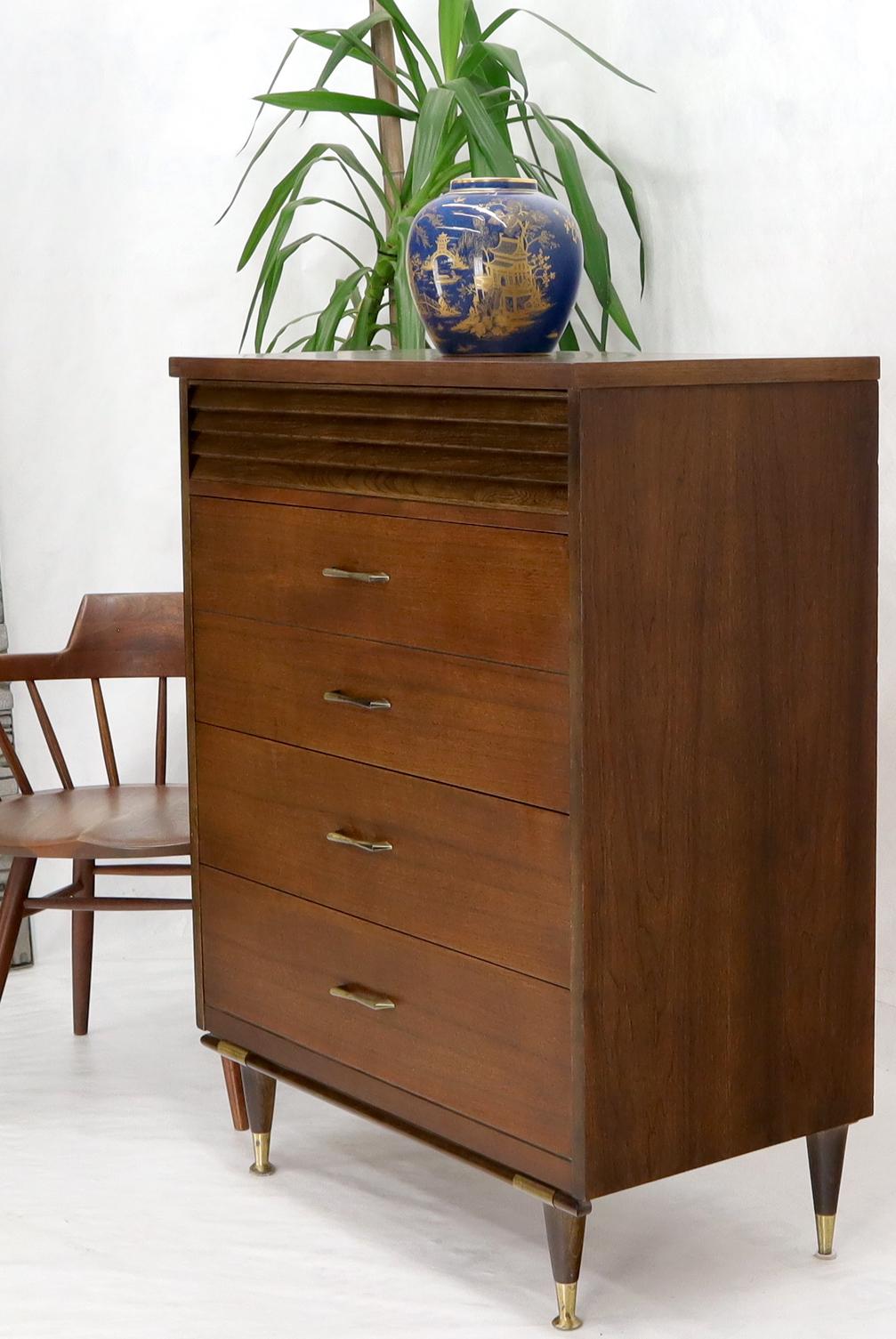 Brass Five Drawers Mid-Century Modern Warmer High Chest Dresser For Sale