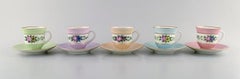 Five Early Bing and Grondahl Coffee Cups with Saucers, circa 1920