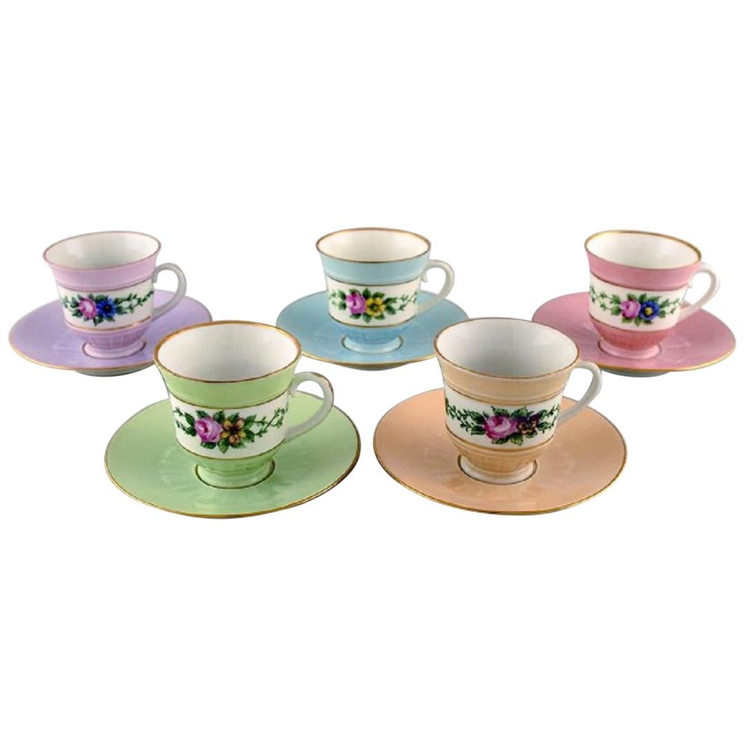 Five Early Bing and Grondahl Coffee Cups with Saucers, circa 1920