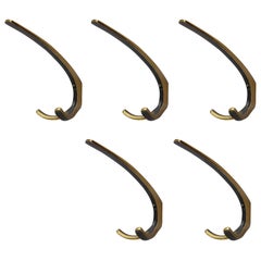 Five Elegant Wall-Mounted Brass Hooks, Vienna, 1950 Five Elegant Wall-Mounted Brass Hooks, Vienna, 1950