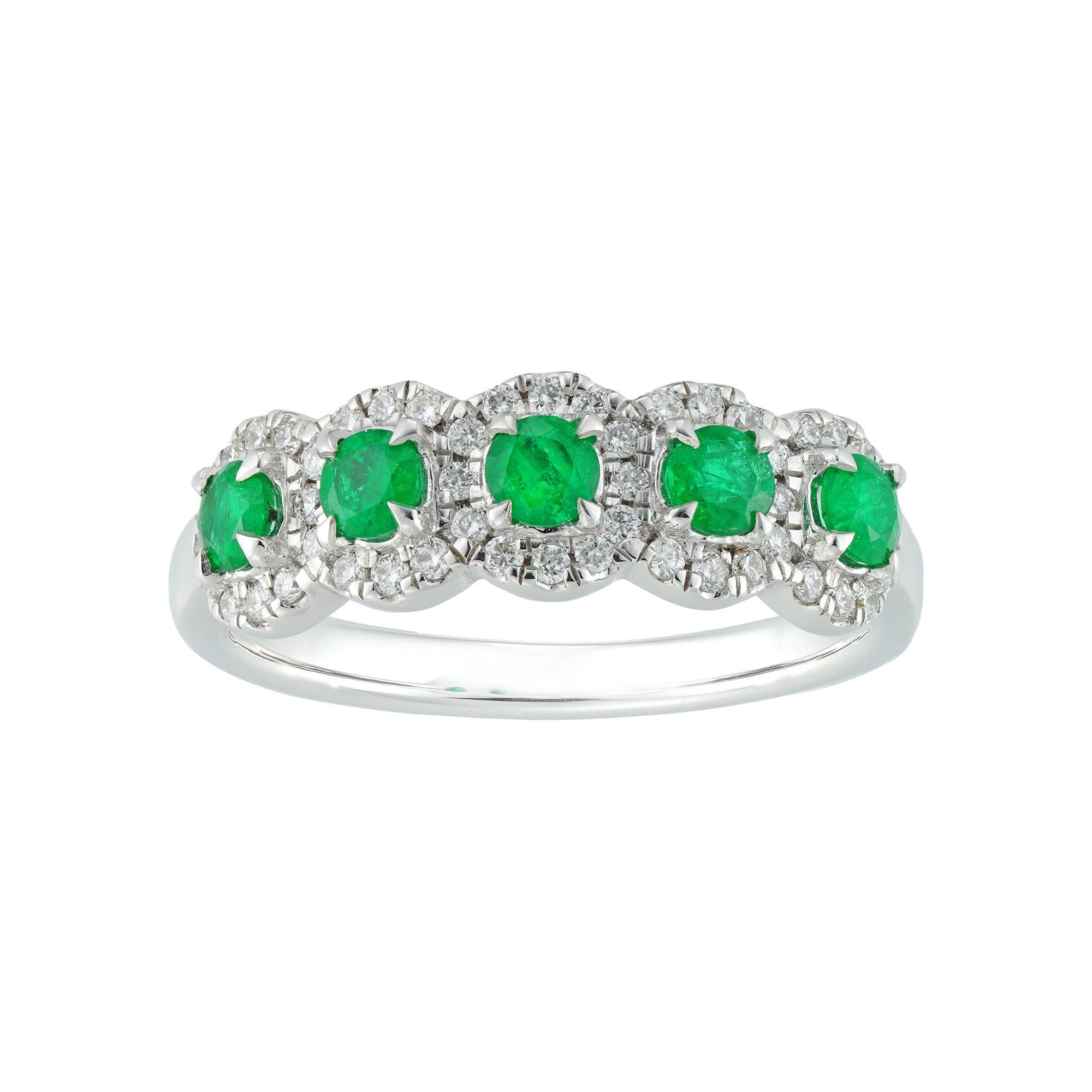 Five Emerald and Diamond Cluster Ring