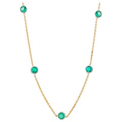 Five Emeralds Bezel Set Two-Tone Gold Pendant Necklace
