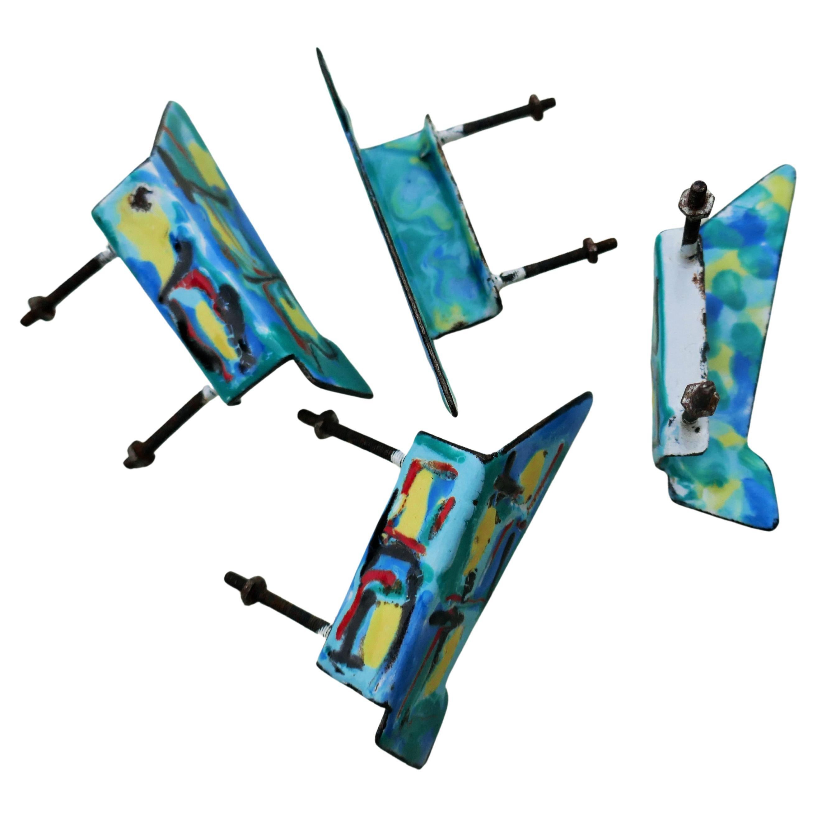 Italian Five Enamelled copper handles in the style of Paolo De Poli Gio Ponti For Sale