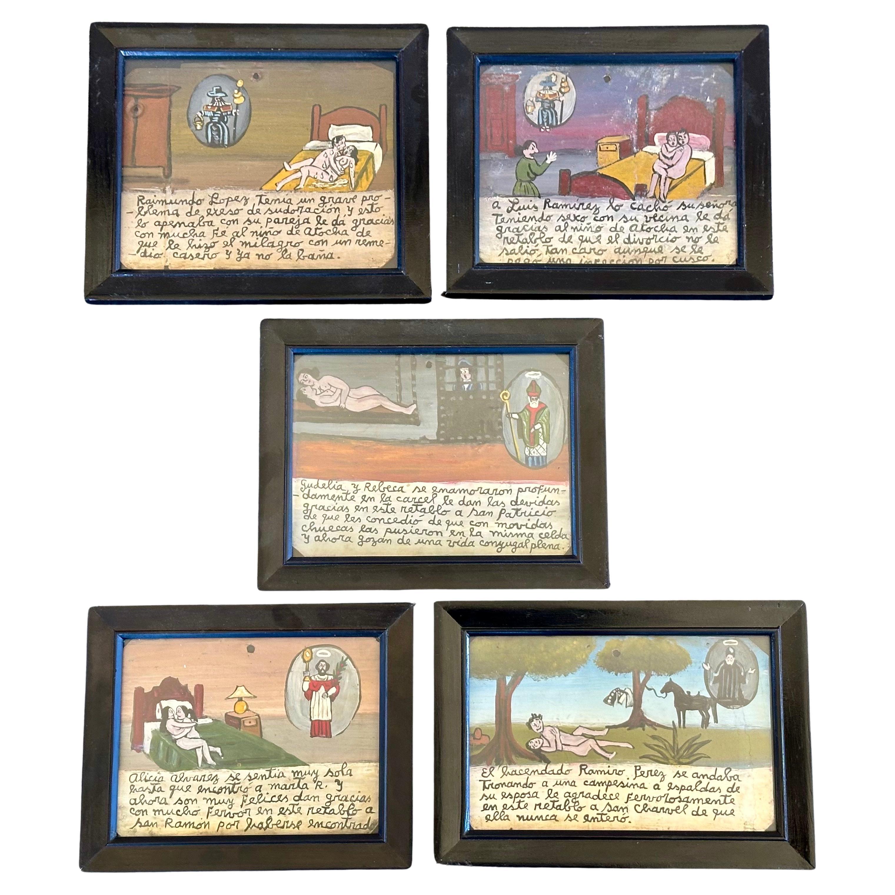 Five Erotic, Humorous, Taboo Mexican Retablos Attributed to Alfredo Vilchis For Sale