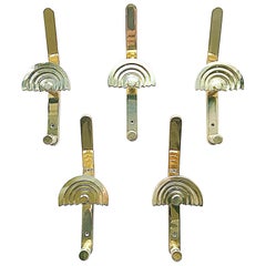 Five Ettore Sottsass Quattro Se Sunburst Brass Coat Wall Hooks, 1980s, Italy