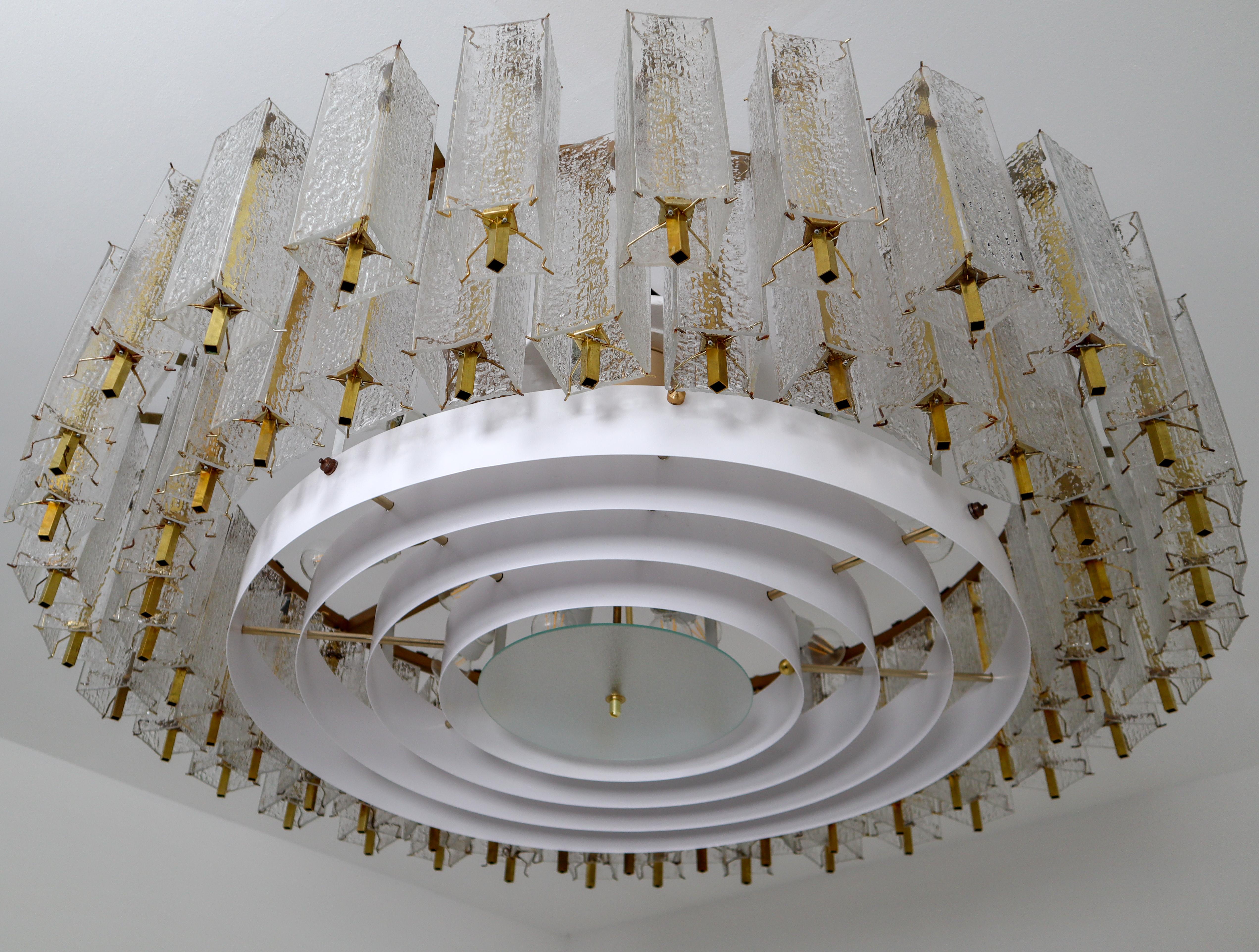 Extreme Large Midcentury Chandelier in Structured Glass and Brass, Europe 1960s 5