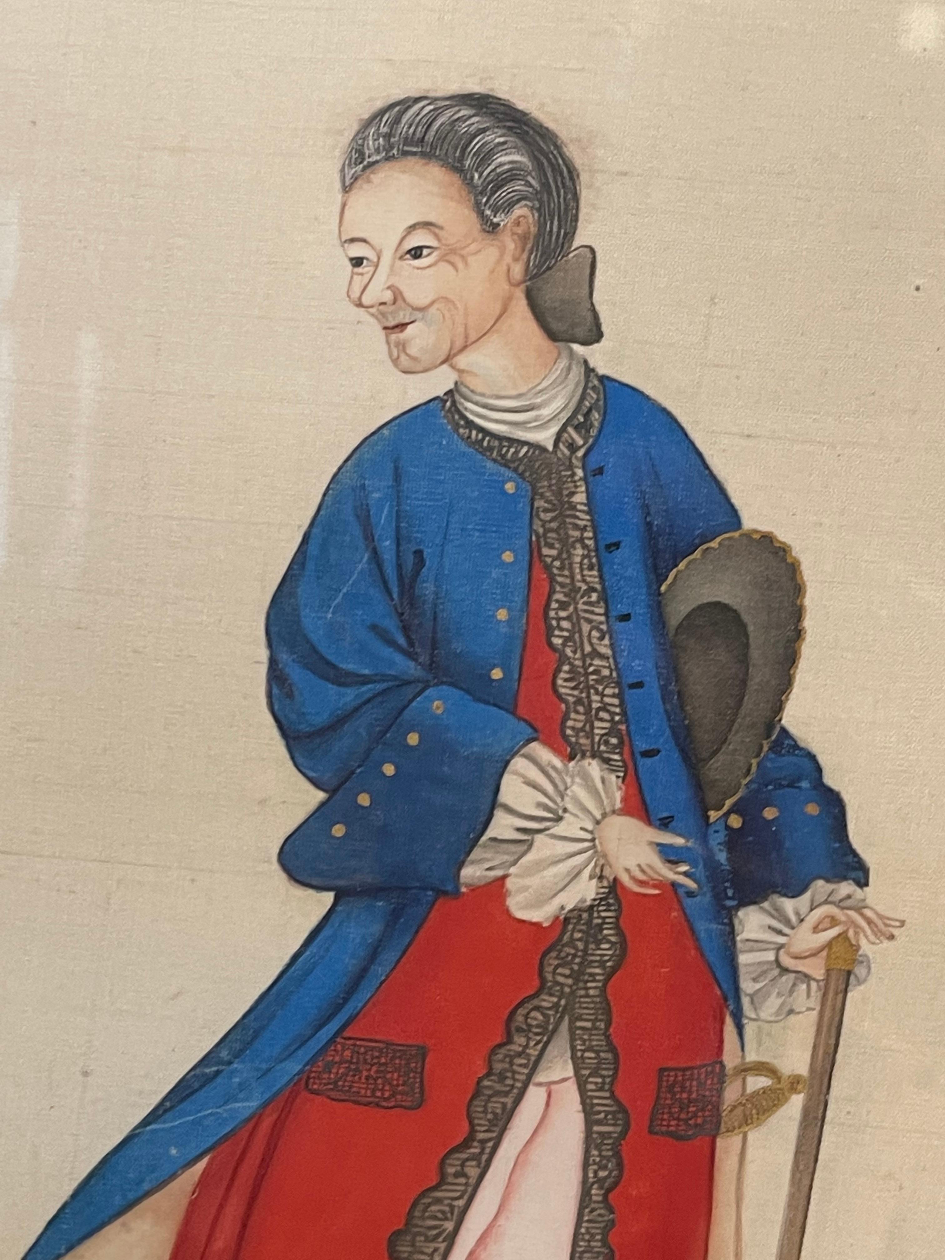 Hand-Painted Five Extremely Rare Chinese Drawings of Foreigners, 18th Century, Colonial For Sale