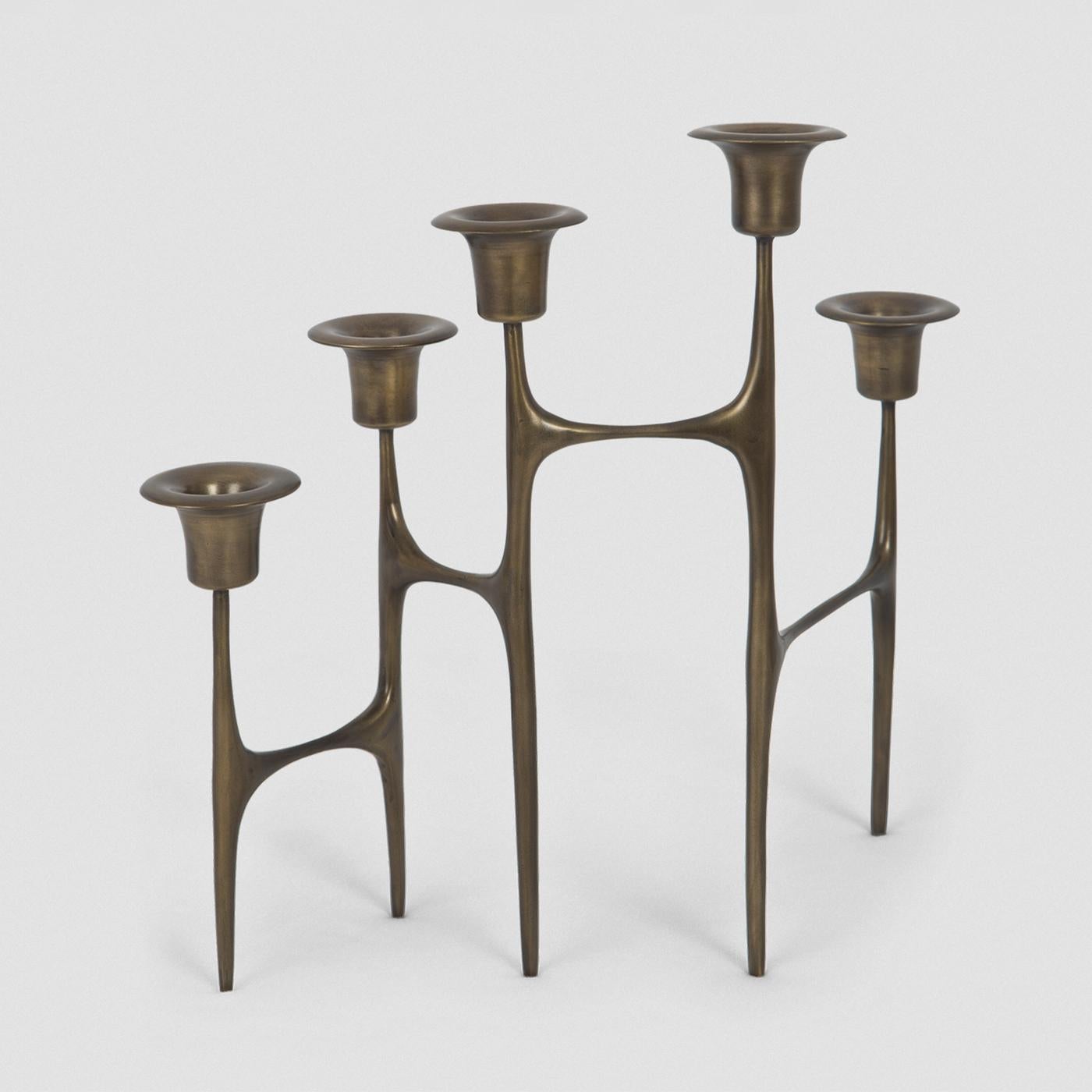 Patinated Five Flames Candleholder For Sale
