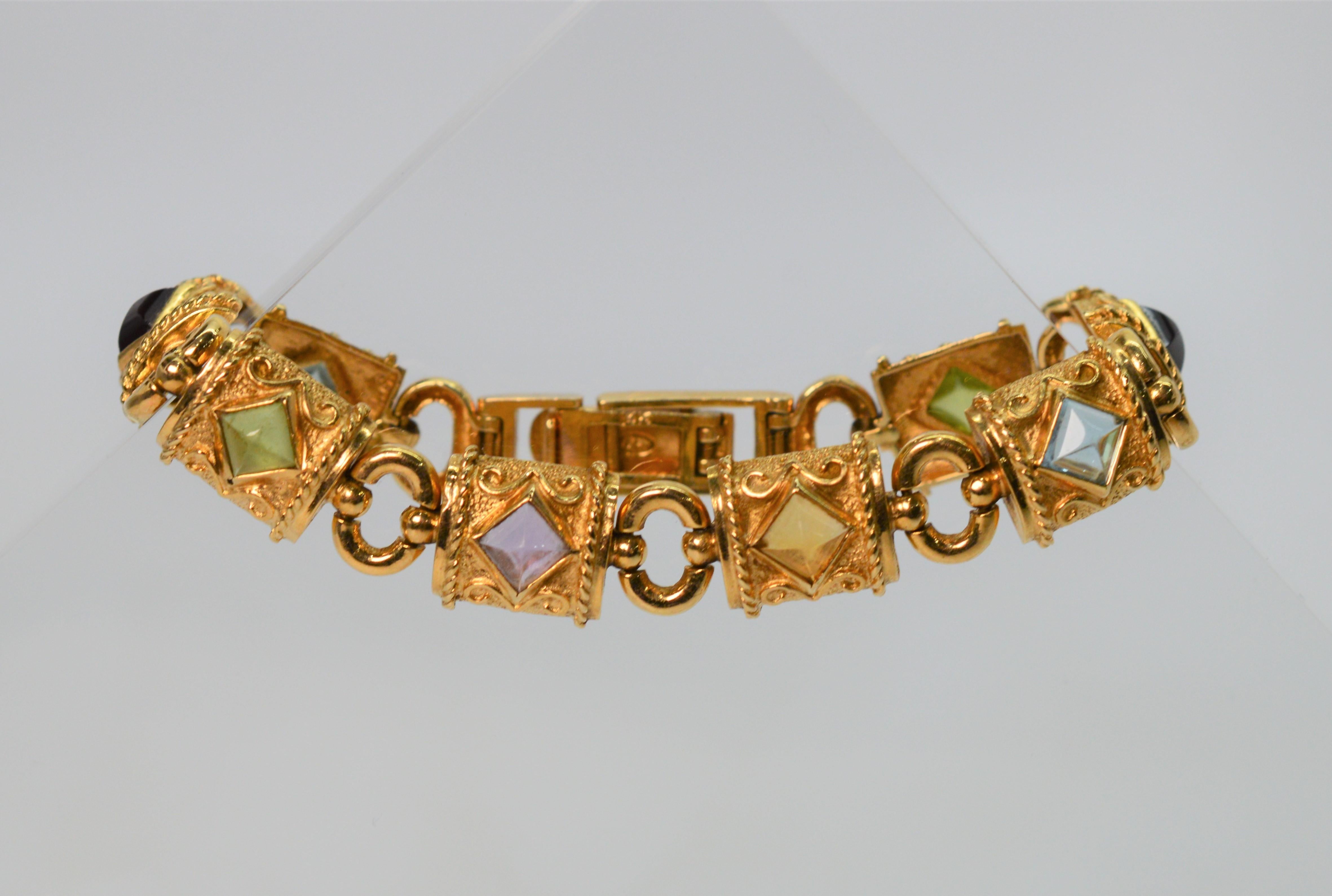 Five Flavors Yellow Gold Multi Stone Link Bracelet by AE In Good Condition In Mount Kisco, NY