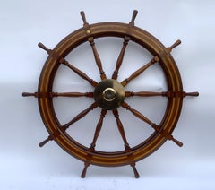 Five Foot Mahogany and Brass Ships Wheel