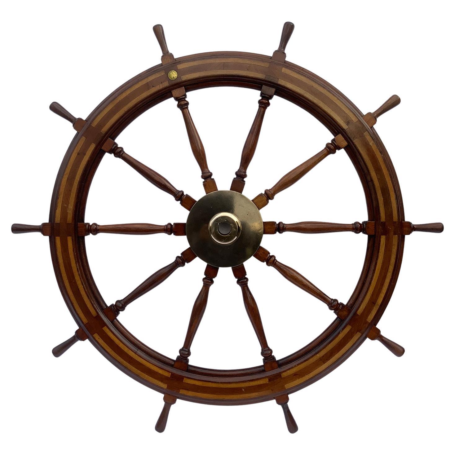 Five Foot Mahogany and Brass Ships Wheel For Sale