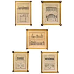 Five-Framed French Architectural Engravings