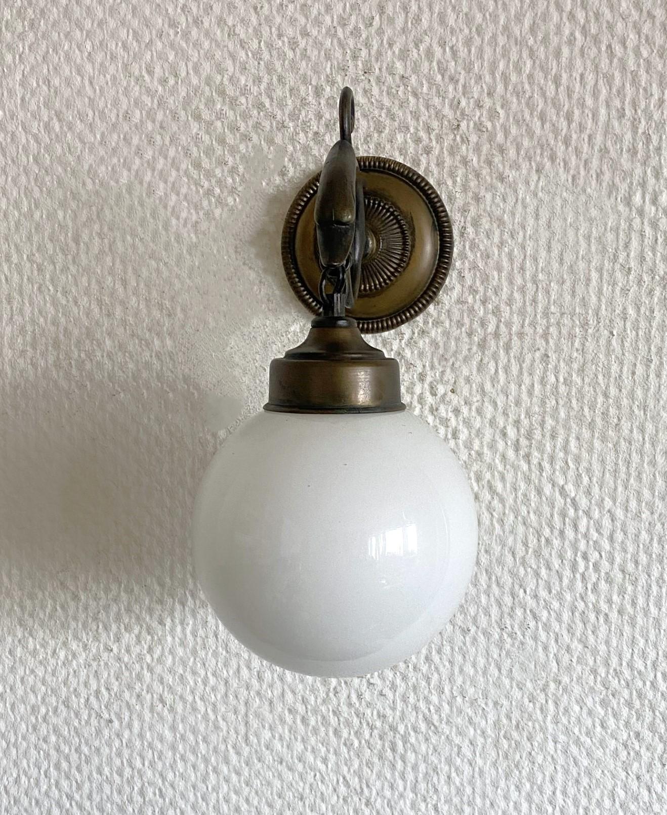 Five French Art Deco Brass Bird Opaline Glass Wall Sconces Indoor or Outdoor Use 6