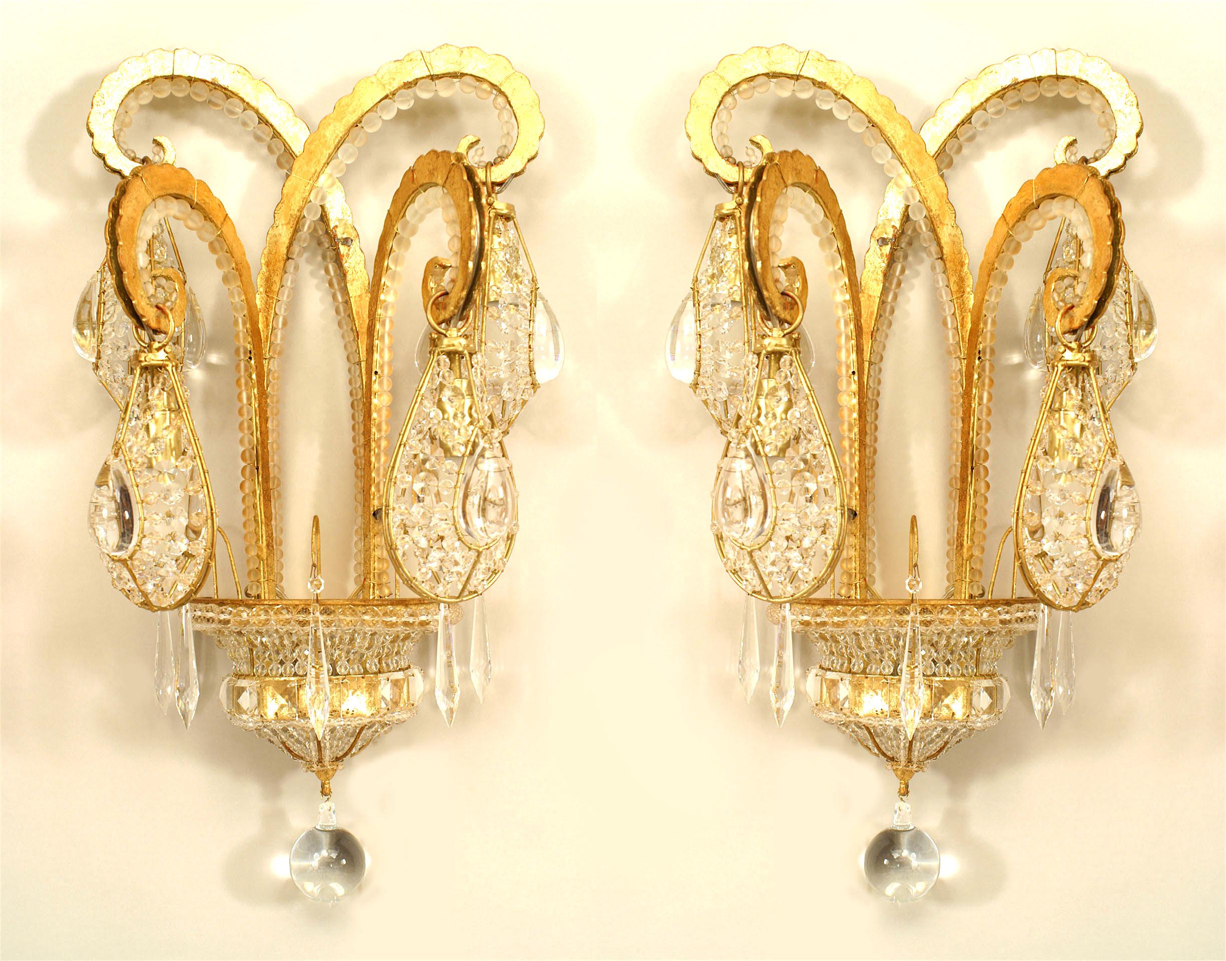 5 French Art Deco-style gilt metal & beaded glass 