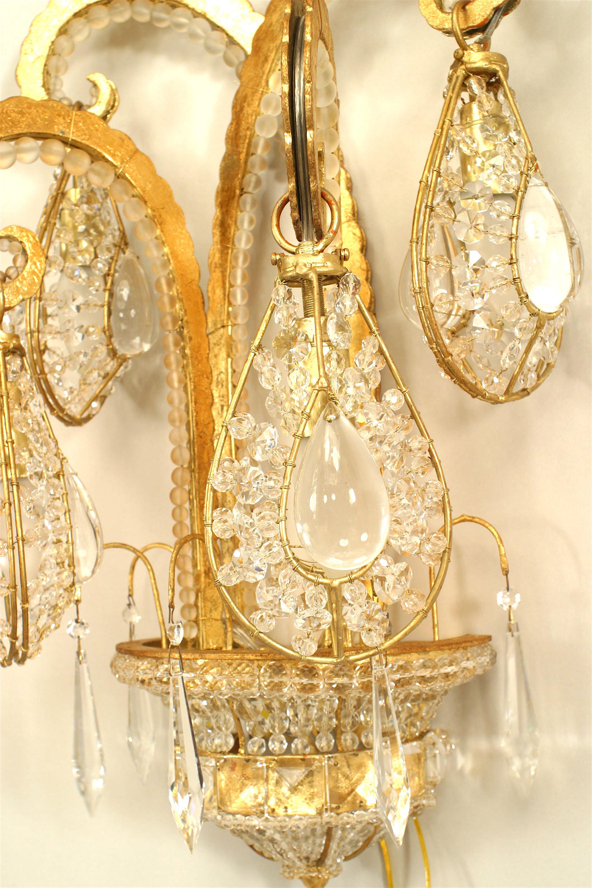 French 5 Art Deco Gilt Metal & Glass Octopus Wall Sconces in Maison Bagues Manner For Sale