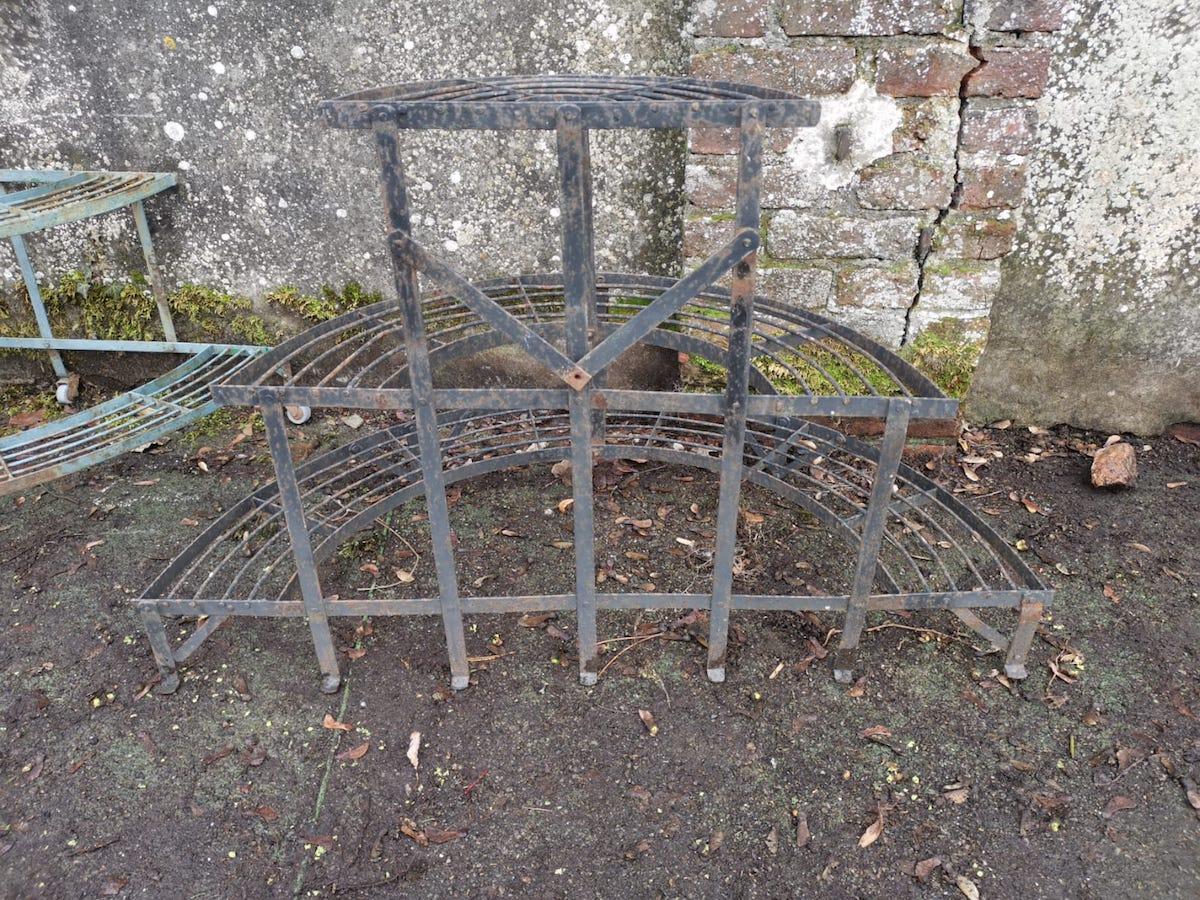 Five French Iron Half Moon Water Fall Garden or Patio Plant Pot Shelves or Stand In Good Condition For Sale In London, GB