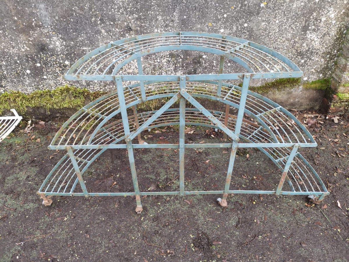 Mid-20th Century Five French Iron Half Moon Water Fall Garden or Patio Plant Pot Shelves or Stand For Sale