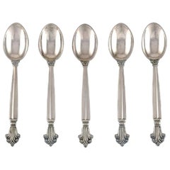 Five Georg Jensen Acanthus Coffee Spoons in Sterling Silver
