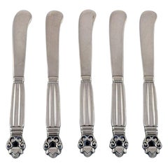 Used Five Georg Jensen Acorn Butter Knives in All Sterling Silver