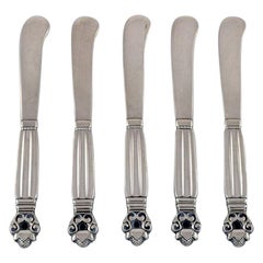 Five Georg Jensen Acorn Butter Knives in All Sterling Silver