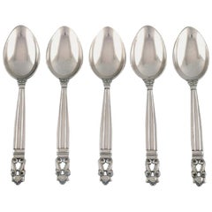 Five Georg Jensen Acorn Children's Spoons in Sterling Silver