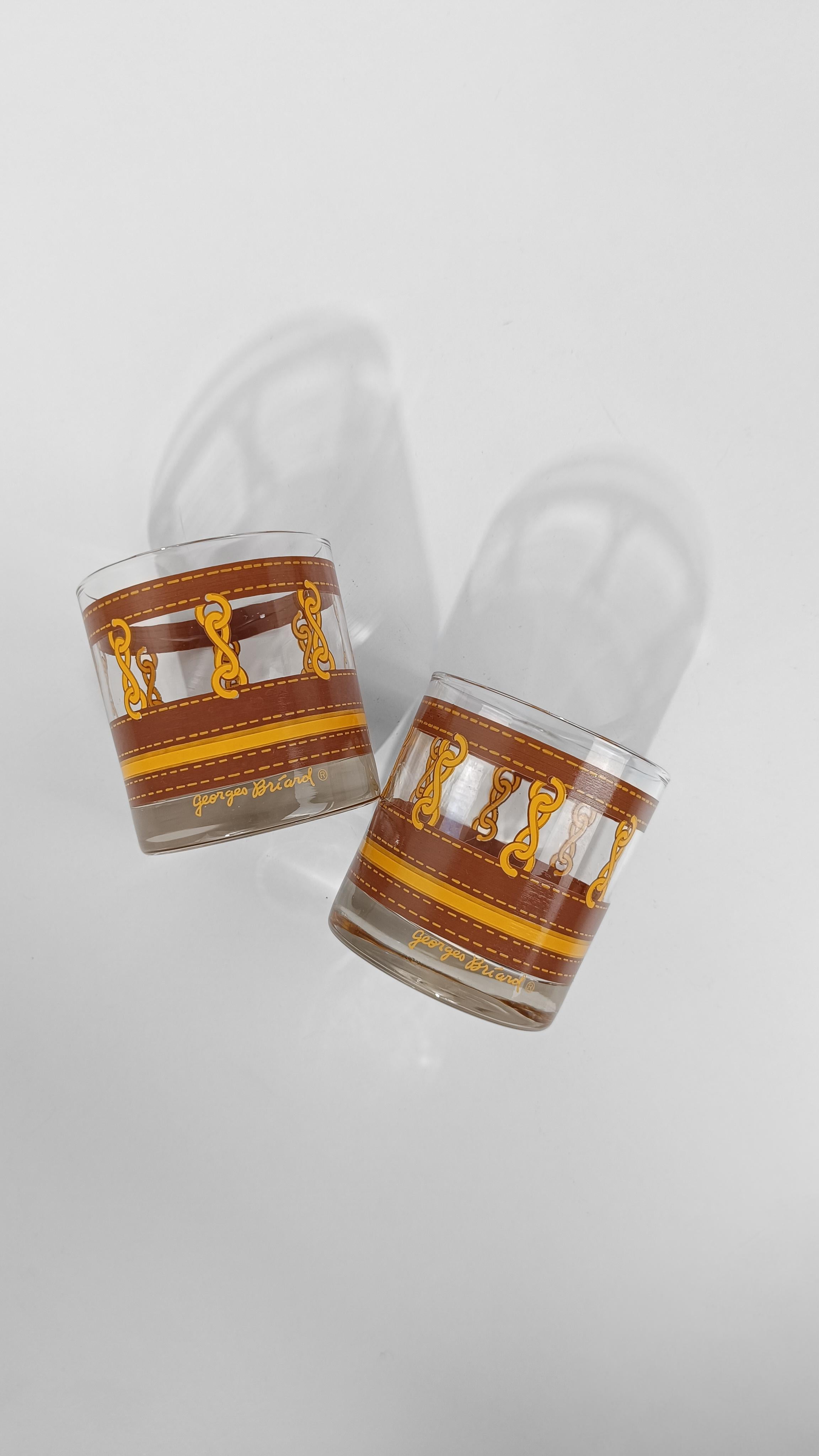 Five Georges Briard Low Ball Glasses decorated with chain motif and Leather For Sale 6