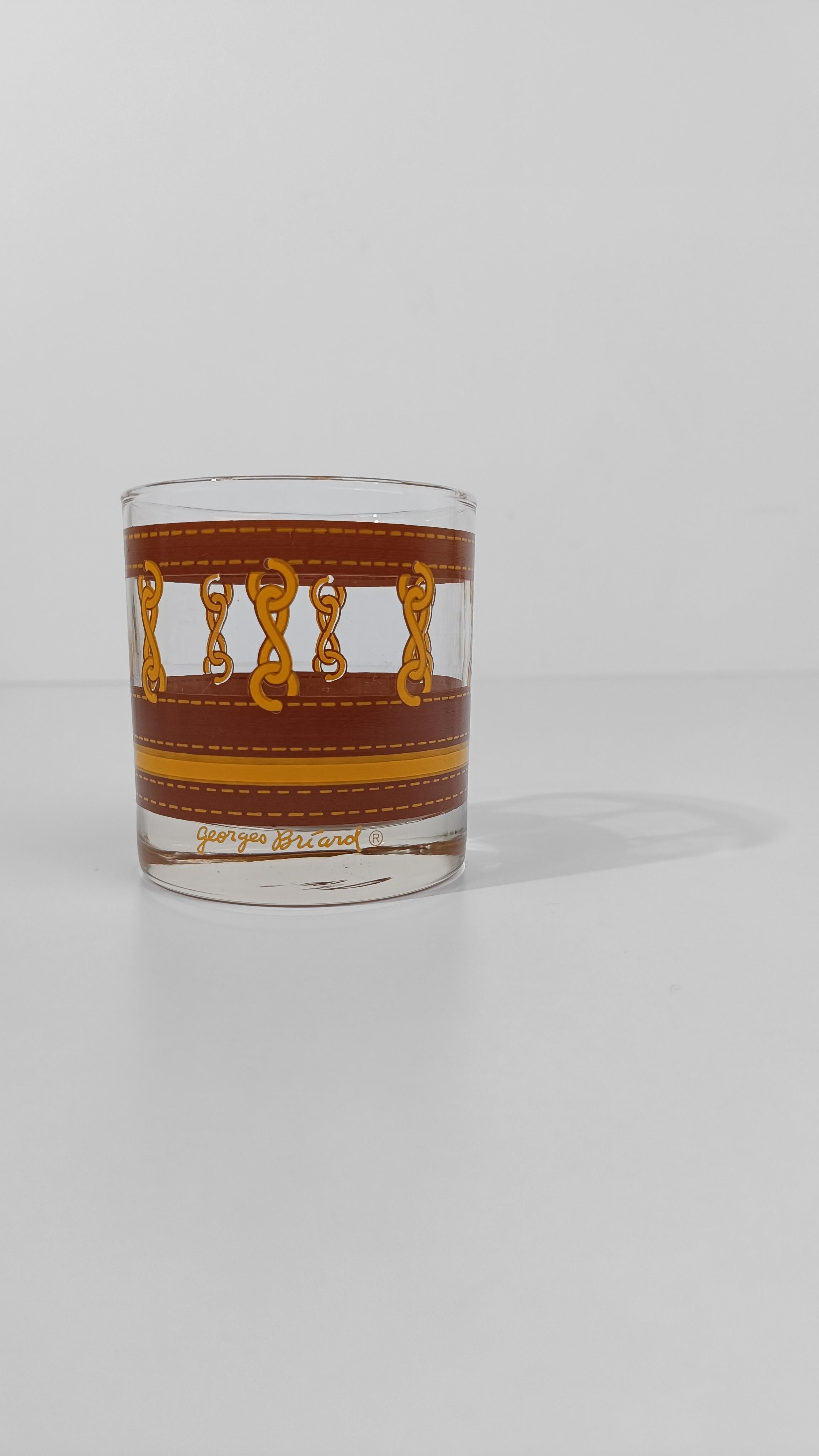 Five Georges Briard Low Ball Glasses decorated with chain motif and Leather For Sale 2