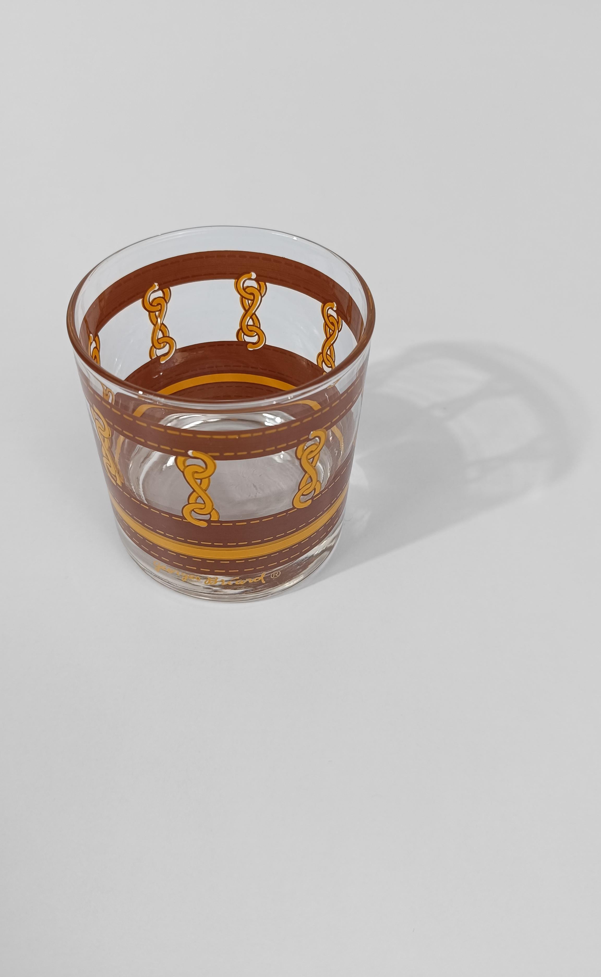 Five Georges Briard Low Ball Glasses decorated with chain motif and Leather For Sale 3