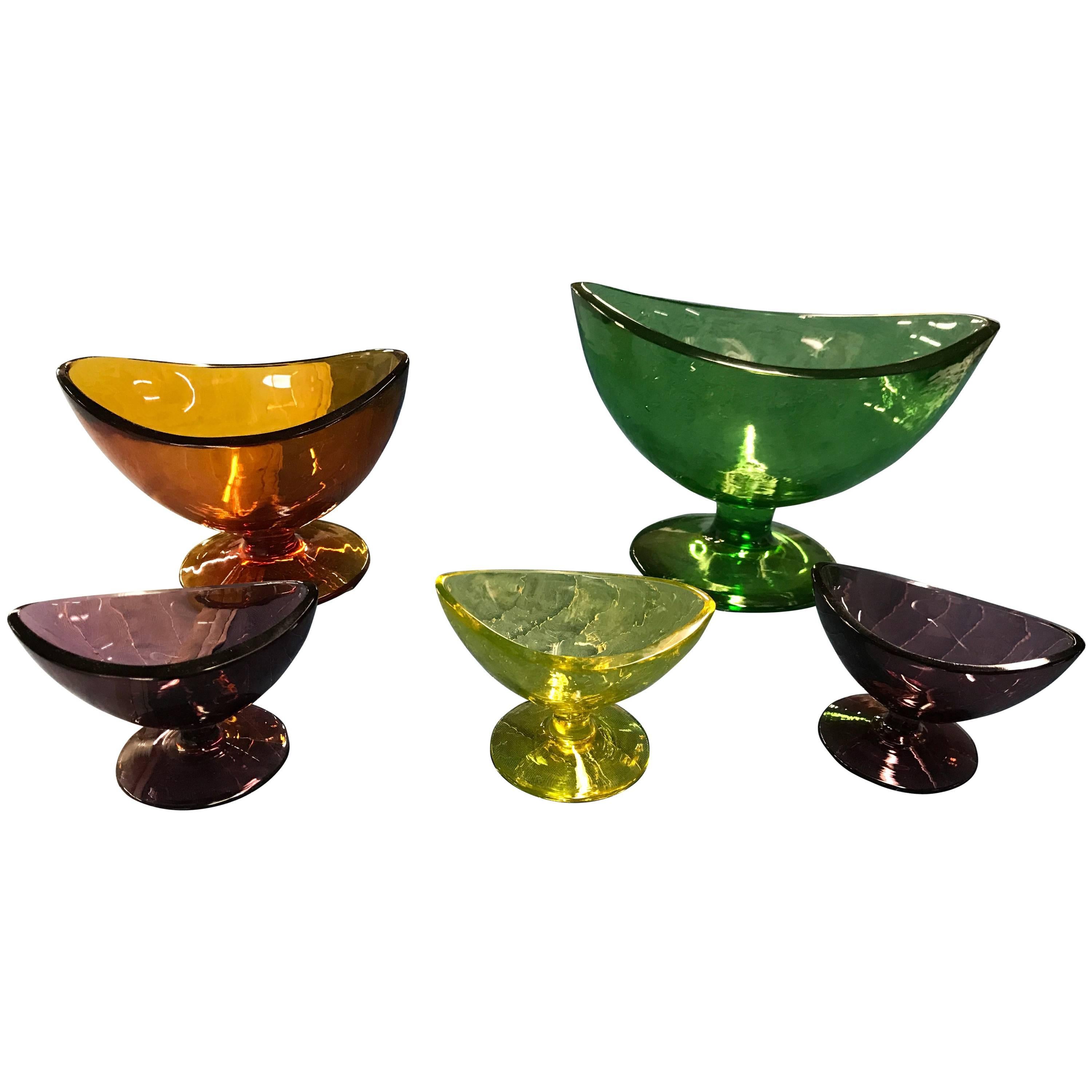 Five Georgian Style Rainbow Colored Glass Sweetmeats For Sale