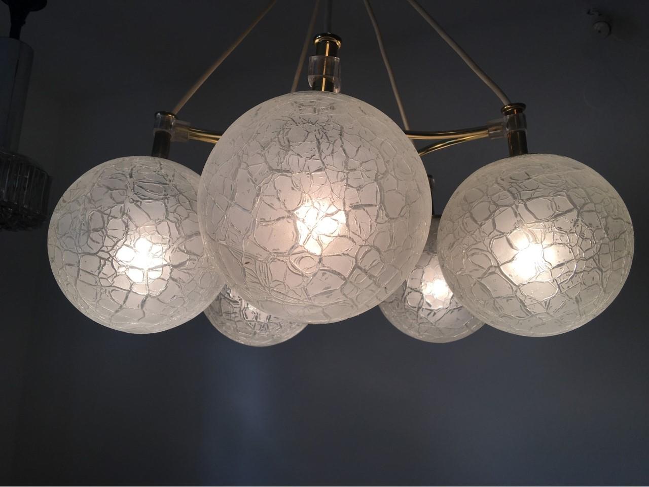 Five Glass Balls Orbit Chandelier from Doria Leuchten, 1960s In Good Condition For Sale In Frisco, TX